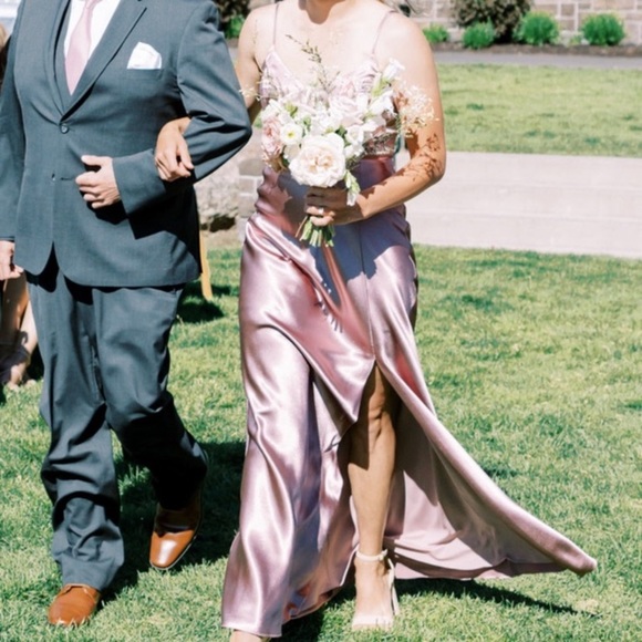 New NWT Birdy Grey “Jay” Satin Shiny Gown Maxi Dress Dark Mauve Sleeveless - Picture 6 of 9